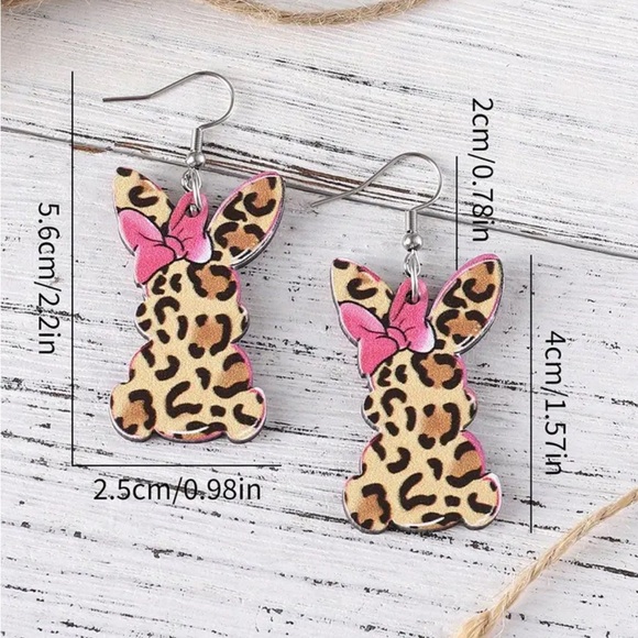 Animal Print Pink Bow Bunny Earrings - Picture 3 of 3